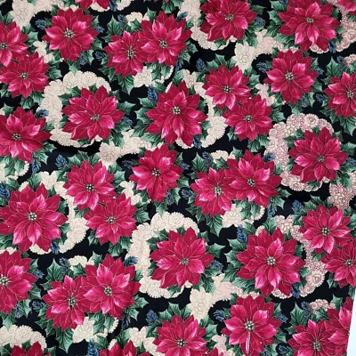 Cranston VIP Holiday Poinsettia Doily Red Green Black Tan Fabric 4.4yds - Image 1 of 4