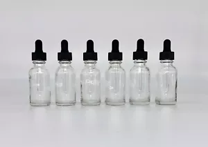 6-Pack - 1oz CLEAR BOSTON ROUND GLASS BOTTLES WITH GLASS DROPPERS 30ml - Picture 1 of 5