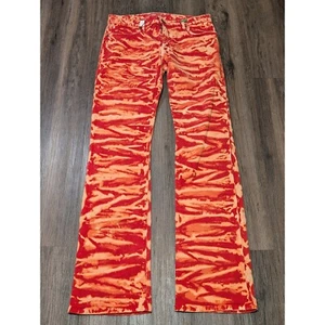 Robin's Jean Red Tiger Stripe Denim Jeans Long Flap Embellished Pockets 34 - Picture 1 of 8