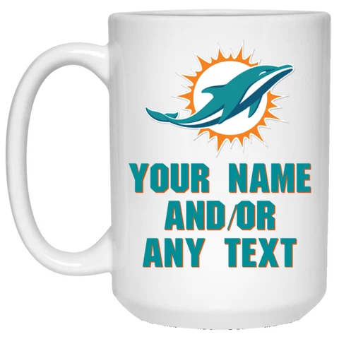 Custom Personalized Miami Dolphins White 15 oz Ceramic Coffee Mug Cup Cover