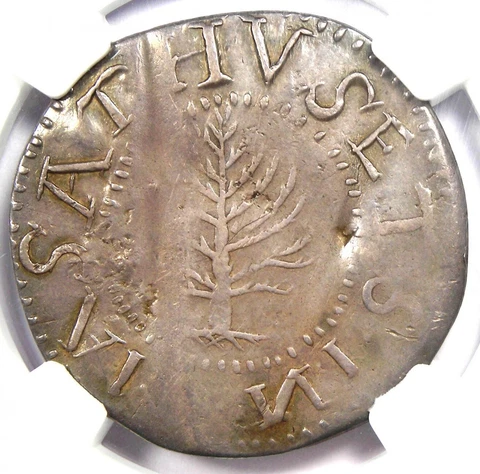 1652 Massachusetts Pine Tree Silver Shilling 1S - Certified NGC XF Detail (EF) Cover