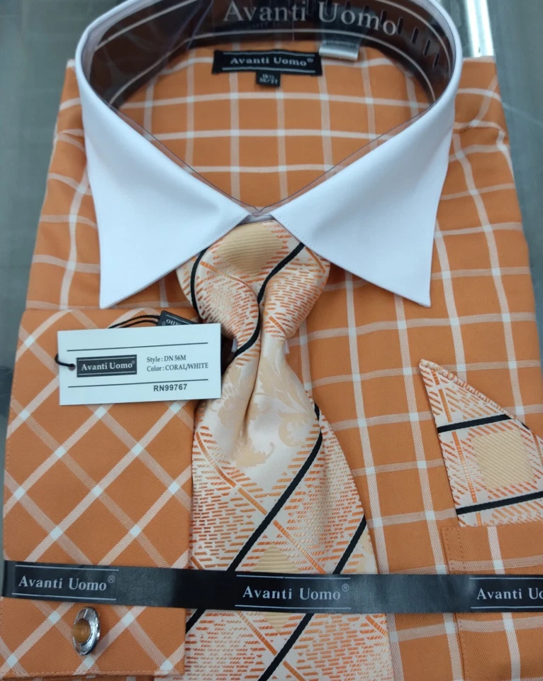 Camisas de vestir de moda para hombre con conjunto de corbata y gemelos  Foto 1 de 1