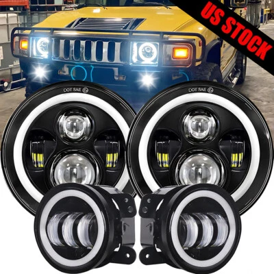 For Hummer H2 H3T 06-10 7" INCH Halo LED Headlight DRL & 4" Fog Lights Combo Kit - Image 1 of 4