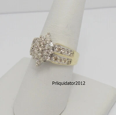 Vintage 1CT Natural Diamond Cluster Cocktail Wedding Ring Band 10K Yellow Gold - Image 1 of 4