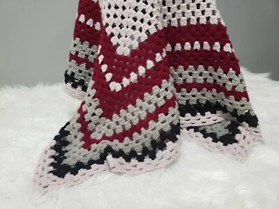 Vintage afghan lap throw blanket baby nursery boho cottagecore mauve black gray - Image 1 of 4