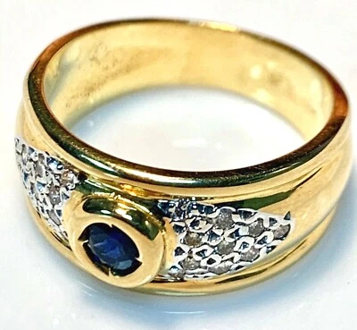 MAGNIFIQUE BAGUE OR 18 CARATS - SAPHIR ET DIAMANTS 0.44 CARAT - 6,42 g - Photo 1/3