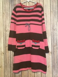 Mini Boden Girls 2 Pockets Pink & Brown Aqua Red Striped Sweater Dress 9 10 - Picture 1 of 2
