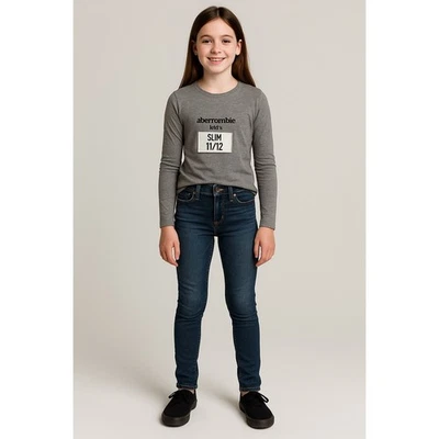 Pantalones de mezclilla Abercrombie niños niñas pierna ajustada lavado oscuro talla 11/12 Foto 1 de 4