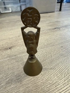 Vintage Messing Buddha Glocke mit Fu Symbol - Viel Glück Wohlstand Dekor 6" - Bild 1 von 6