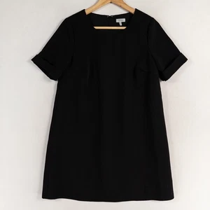 TOBI Mini Shift Dress Sz Small Black Short Cuffed Sleeve Lined Retro Minimalist - Picture 1 of 9