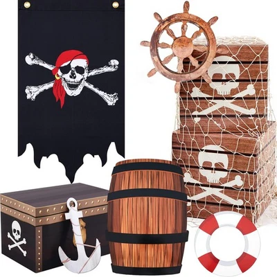 Decoraciones de fiesta de cumpleaños con tema pirata 9 piezas - Cajas de cartón, red del tesoro Foto 1 de 4