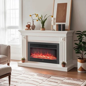 COSTWAY 36-Inch Electric Fireplace Insert 750W/1500W Recessed Fireplace Heater - Picture 1 of 10