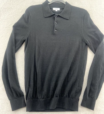 Reiss Sweater Mens Small Black Long Sleeve Collared Merino Wool Polo Button - Image 1 of 4