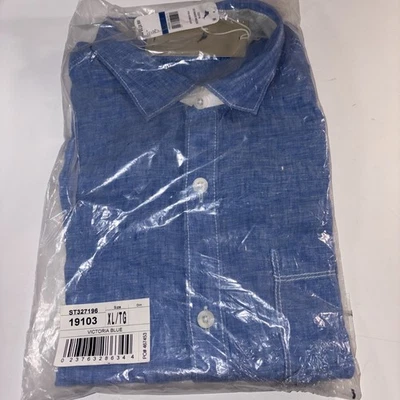 Camisa Tommy Bahama Para Hombre Breezer Lino Manga Corta Color: Azul Talla: XL NUEVA Foto 1 de 4