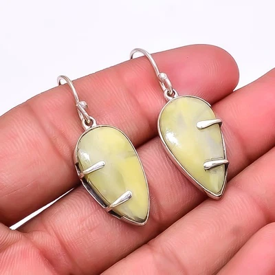 Natural Serpentine 925 Sterling Silver Earring 1.56" E23, Christmas Gift - Image 1 of 4