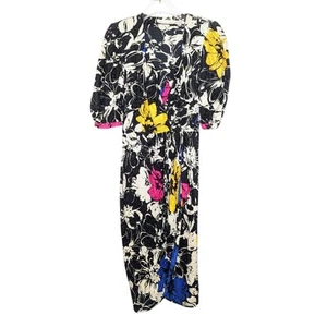 Vintage Jerri Sherman Bold Graphic Floral Print Silk Dress Black White Midi - Picture 1 of 10