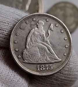 US Old Novelty(1875cc)Liberty Sitting with Flag**5.0gr.Silver PlatedTwenty Cents - Picture 1 of 5