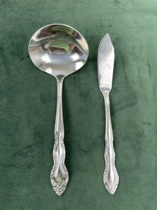 Imperial International FLEURETTE Gravy Ladle Butter Knife Stainless Flatware - Picture 1 of 11