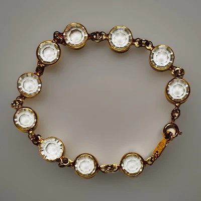 Pulsera Tenis Swarovski Blanco Transparente Redondo Bisel Flotante Cristales Tono Dorado Foto 1 de 4