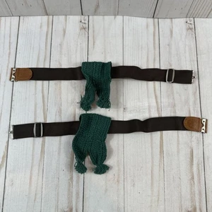 Vintage Pfadfinder SOCKENSTRUMPFBAND Set elastisch mit Lederlasche & grünen Quasten - Bild 1 von 9