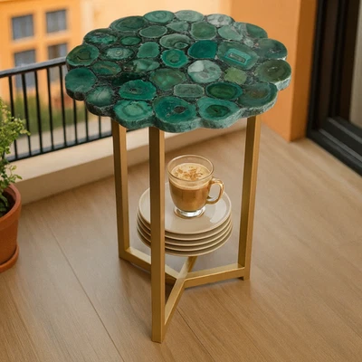 15" Green Agate Round Coffee Side End Table - Stunning Home Decor Piece - Image 1 of 4