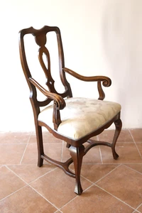 poltrona veneta antica stile barocco inizio XX secolo 900 legno noce imbottita - Foto 1 di 22