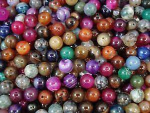 Gemstone Beads 25pc Mix Agates 10mm Round Semi Precious Gem Natural FREE POSTAGE