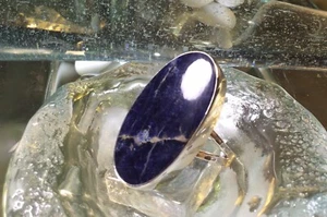 Genuine 925 Sterling Silver Large Natural Sodalite Gemstone Ring Size 10 - Picture 1 of 14