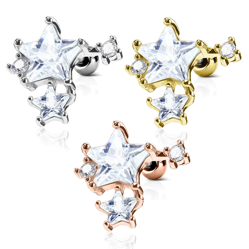 Piercing Al Trago Helix Orecchio Stella Star Cluster Cristalli Zirconia Rosa Oro - Immagine 1 di 1