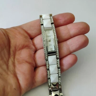 Armitron Now Pave Rhinestone White Ceramic Dress Watch New Battery - image 1 of 4