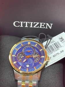 $575 ECO DRIVE Citizen Calendrier Moonphase 2 Tone Stainless Steel Watch BU0054 - Picture 1 of 9