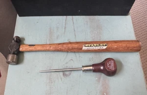 Vintage Stanley Jobmaster 4 oz. 306B Ball Peen Hammer and 69-122  Scratch Awl - Picture 1 of 12