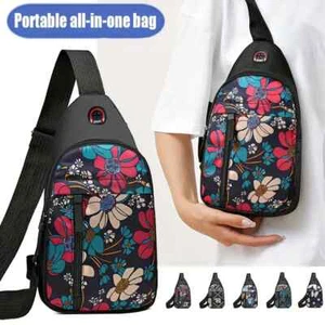 Floral Butterfly Print Sling Backpack, Fashion Nylon Crossbody Bag - Picture 1 of 16