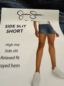 Jessica Simpson High Rise Side Slit Shorts Blue Relaxed Fit Sz 8 NEW - Picture 1 of 4