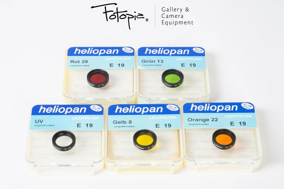 Heliopan E19 Filter Set; UV, Yelllow, Orange, Red & Green filters (99%new, 19mm) - Image 1 of 2