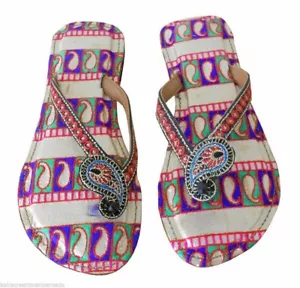 Women Casual Slippers Leather Handmade Indian Slip-Ons Flats Slipper US 8 - Picture 1 of 6