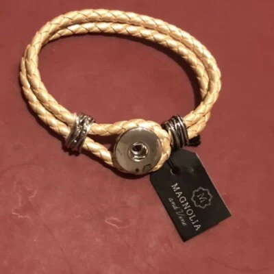 Snap Jewelry Braided Emotion Bracelet - Gold Holds 18mm Snap Magnolia and Vine — 第 1/2 张图片