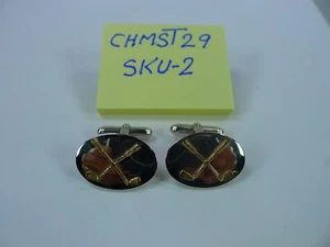 Men's Cufflinks Golf Oval, Sterling Silver & 14K Gold - Picture 1 of 2