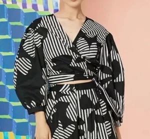 Gorman Monochrome Organic Cotton Petal Pusher Wrap Top Size 10 - Picture 1 of 10