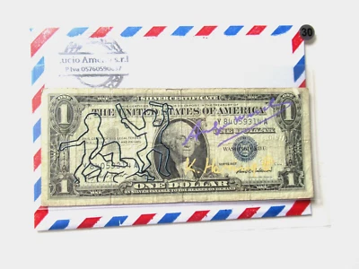 1$ VON ANDY WARHOL UND KEITH HARING ORIGINAL + 2x SIGNIERT, USPS-ST 1987 - Bild 1 von 4