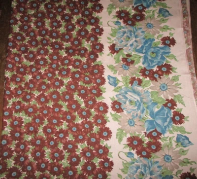 Vintage  Blue flower border   Rayon  fabric ~new/old stock  ~  1 yd 10 inch - Image 1 of 3
