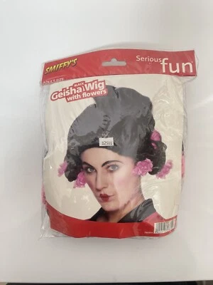 Nueva Peluca Geisha Negra Smiffy's Adulto De Lujo con Flores Foto 1 de 2