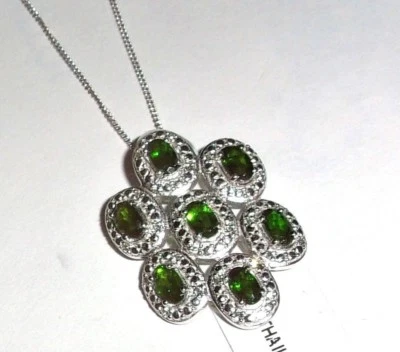 Green Chrome Diopside Oval & White Topaz Rnd Pendant w/ 18"L Chain, 925, 2.10TCW - Image 1 of 4