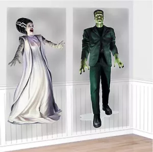 FRANKENSTEIN & BRIDE Scene Setter Halloween Party BACKDROP Classic Monsters - Picture 1 of 1