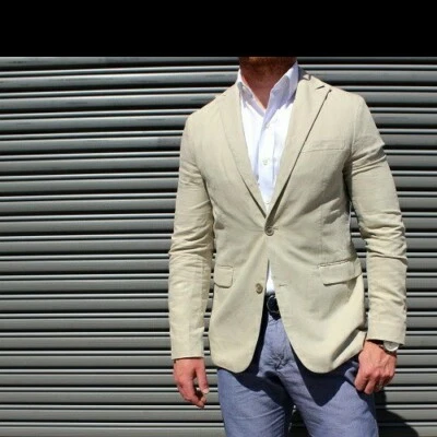 Claiborne Hombres Talla 40 Color Arena Traje Chaqueta Lino Algodón Blazer Beige NUEVO Foto 1 de 4