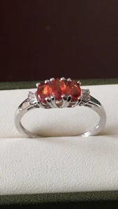Stunning Sterling Silver Orange Sunset Sapphire & Diamond Ring - Picture 1 of 6