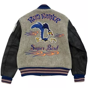 Men's Bomber Jacket Leather Sleeves Chenille Embroidery Patches Varsity Jacket - Picture 1 of 12