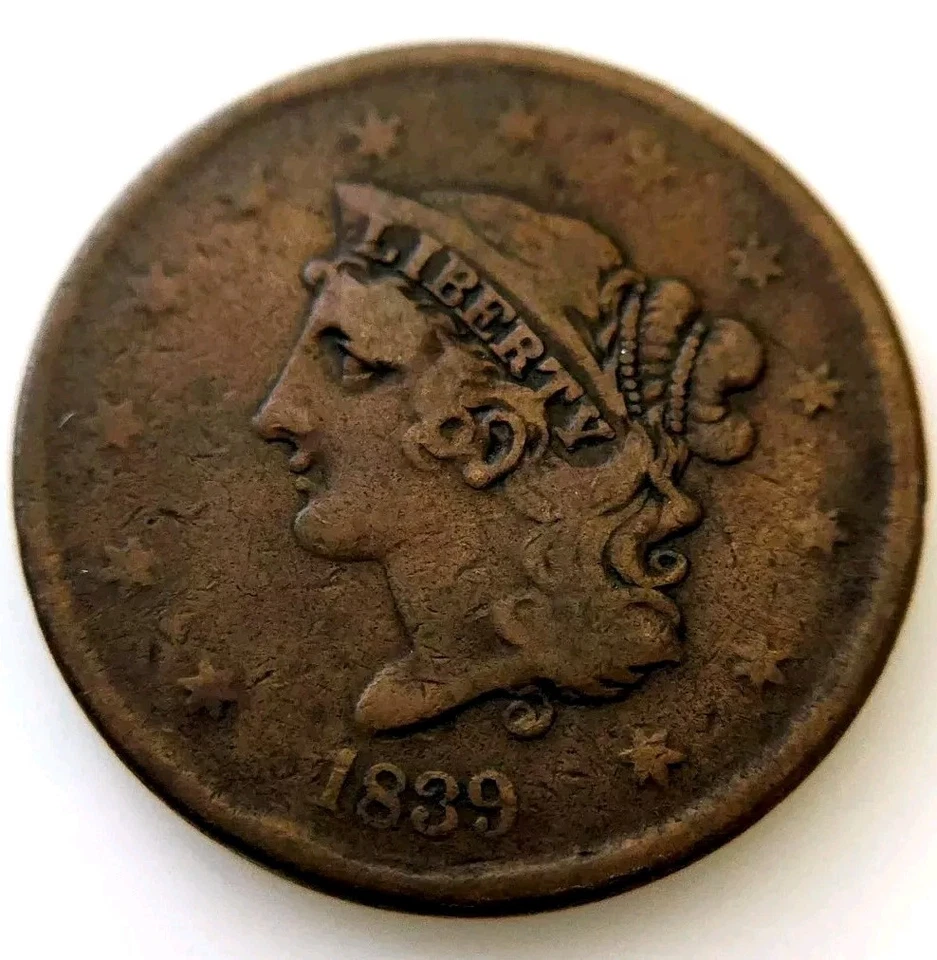 Very RARE! 1839 N-6 Coronet Booby Head Large Cent w/ Reverse Die Crack Error! - Image 1 of 4
