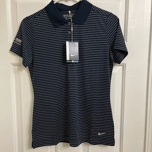 Nike Polo Shirt Womens Small Blue pen stripe Tour Performance Dri Fit Golf - Picture 1 of 8