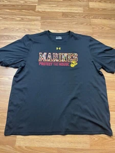Under Armour USMC Marines Black Short Sleeve Shirt Heat Gear 2XL - Picture 1 of 7